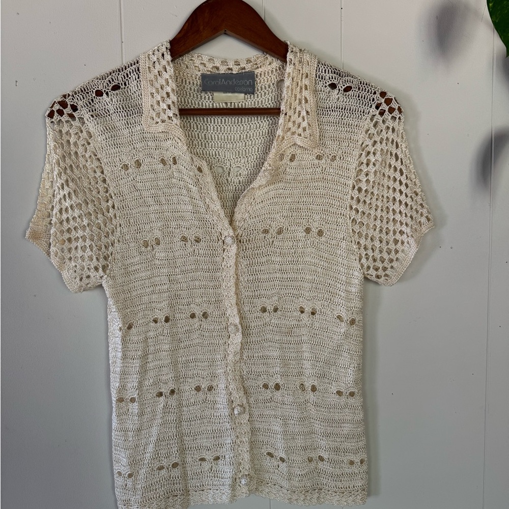 Crochet Button-Down Shirt in Cream